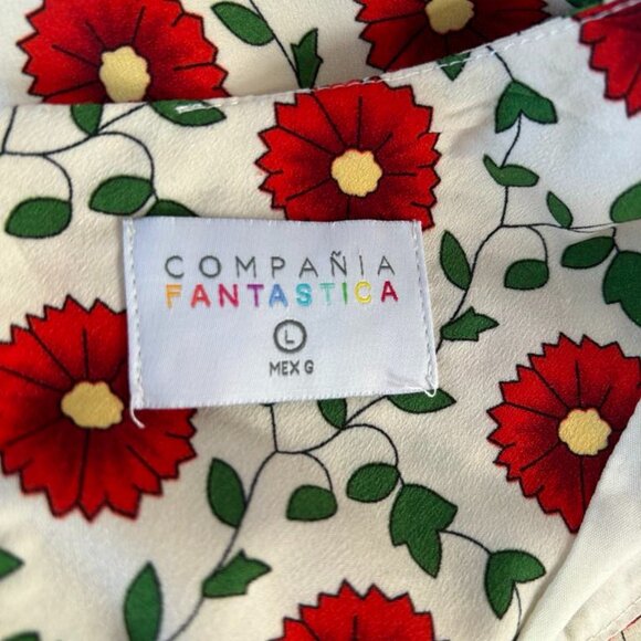 Compañía Fantástica Cream Mini Dress - Red Floral Print & Bubble Sleeves – EU L - Picture 2 of 8
